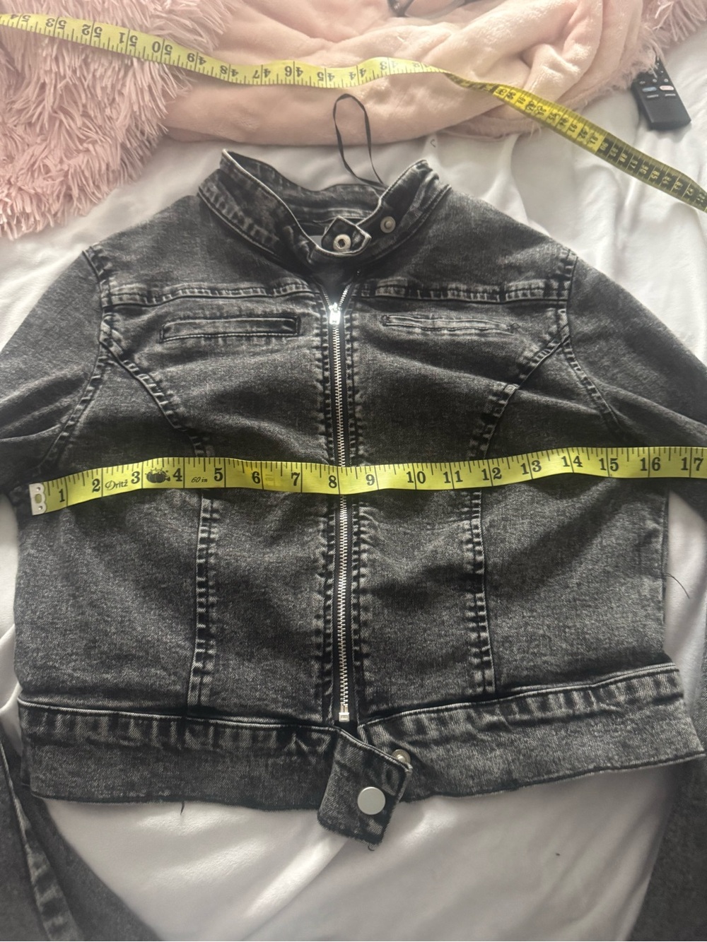 Windsor Edgy Arrival Moto Acid Wash Denim Cropped Jacket Black S Fits XS - Picture 7 of 12